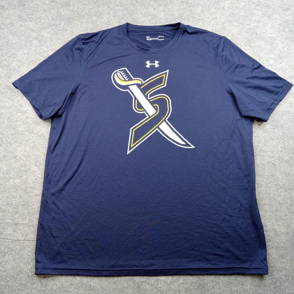 Under Armour Shirt Mens Large Navy HeatGear Loose Performance Graphic Logo Tee